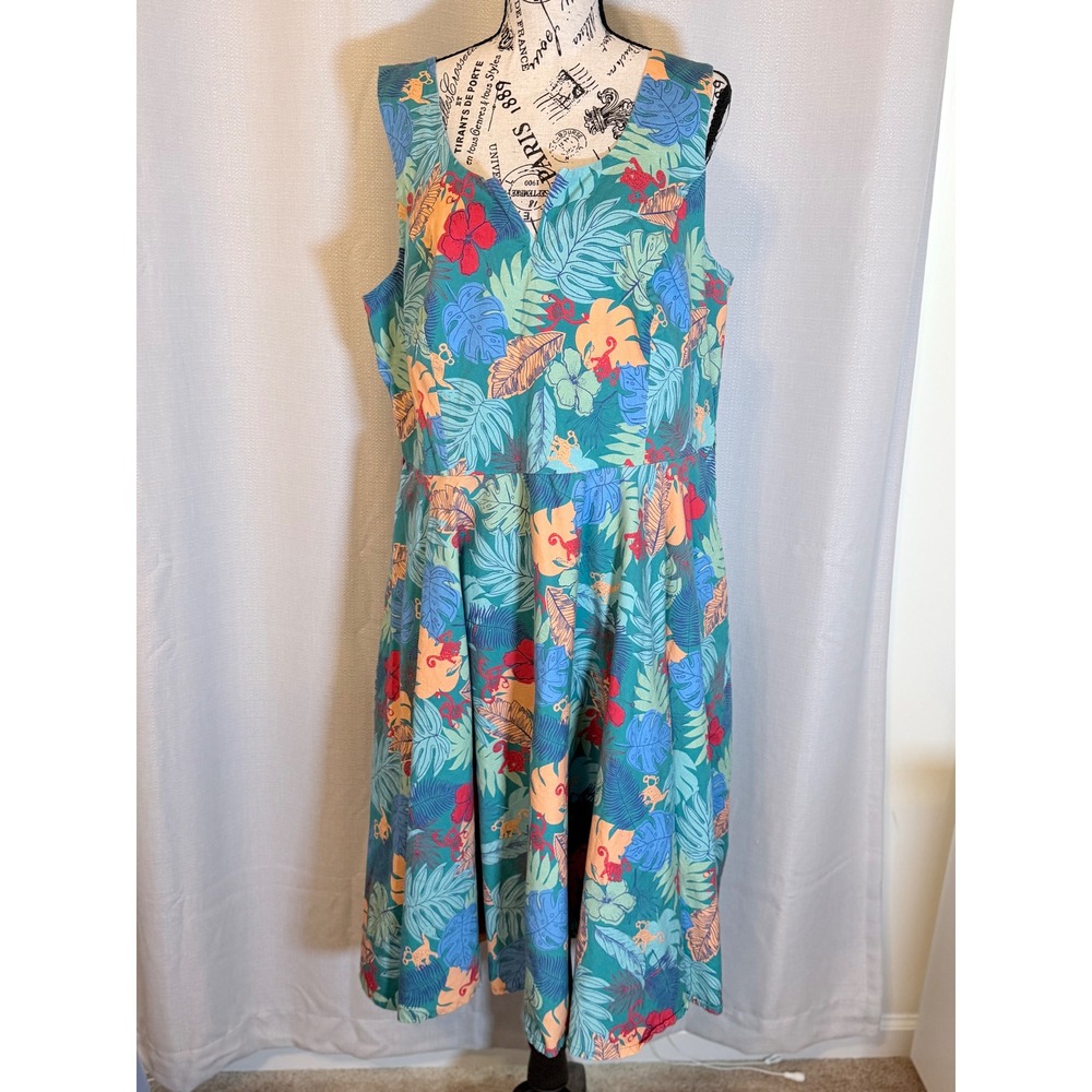 Timeless London Teal Tropical Monkey Print Fit & Flare Midi Dress US 16